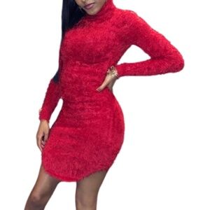 Slim Fit Furry Red Dress